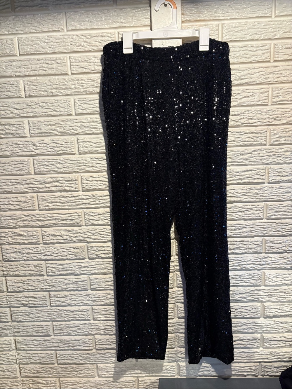 FARM Rio Black Sparkly Sequin Straight Leg Stretch Pull On Size M